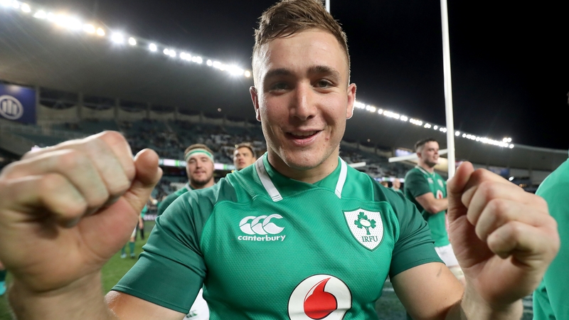 Jordan Larmour celebrates at the end of the 20-16 victory over Australia