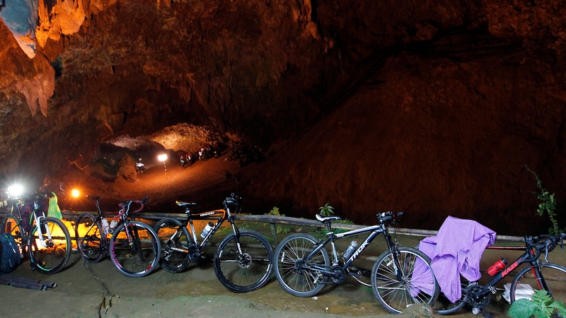 Bicycles left by the boys at the entrance of the cave