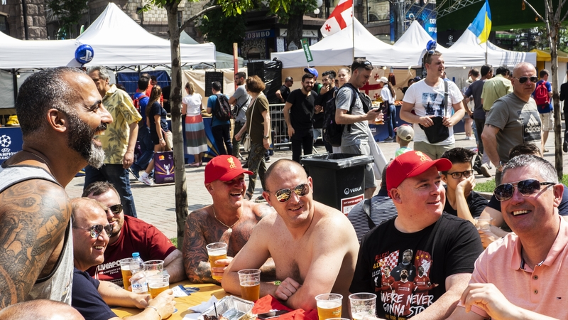 Liverpool fans seen drinking beer prior to this year's Champions League final in Kiev