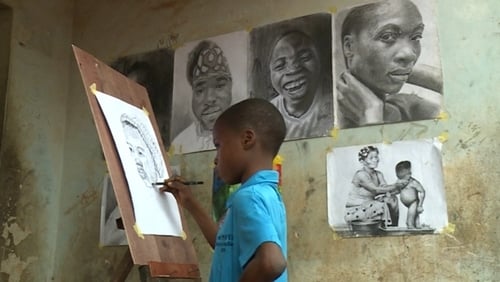 Waris Kareem works from a makeshift studio in Lagos