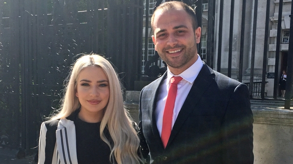 Laura Lacole and her lawyer Ciaran Moynagh outside Belfast High Court