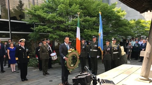 Leo Varadkar laid a wreath at the UN headquarters in New York to commemorate Irish peacekeepers who lost their lives on UN service