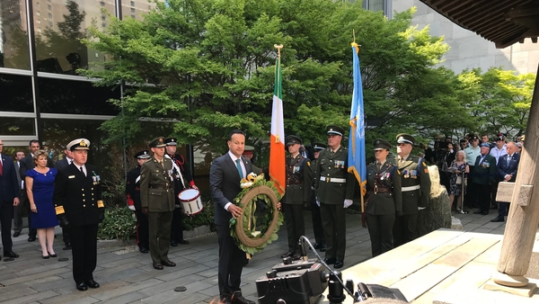 Leo Varadkar laid a wreath at the UN headquarters in New York to commemorate Irish peacekeepers who lost their lives on UN service