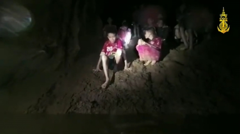 The boys were urged to stay calm in the video footage (Pic: Thai Navy SEAL)