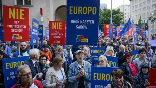 Protesters rallied at the EU offices in Warsaw last week opposing the upcoming court reforms