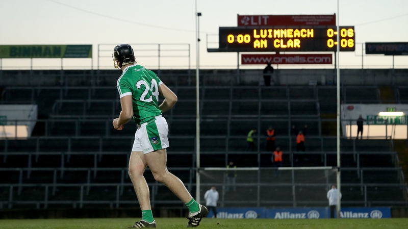 Limerick's Colin Ryan hits the winner in their free-taking competition with Clare in the League