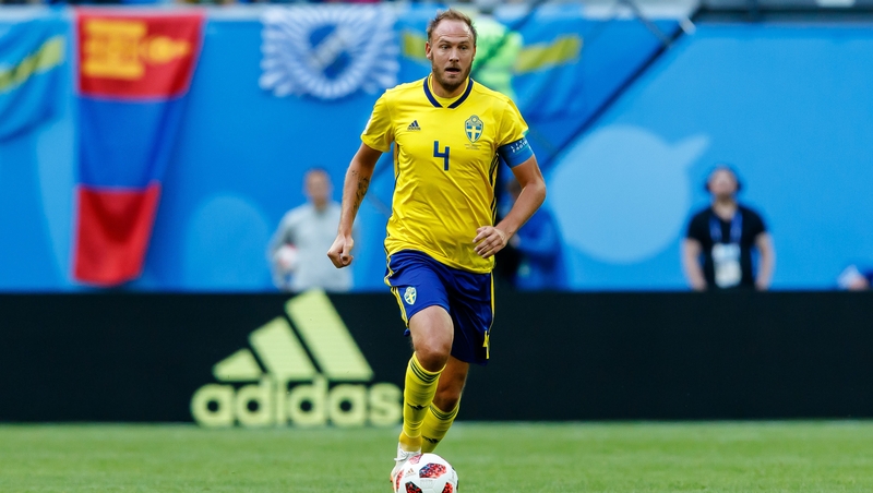 Granqvist on the ball in Russia against Switzerland