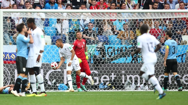 Fernando Muslera realises that the game is probably gone following his mistake for the France second goal