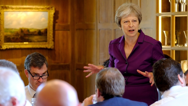 British Prime Minister Theresa May addressing senior ministers at Chequers