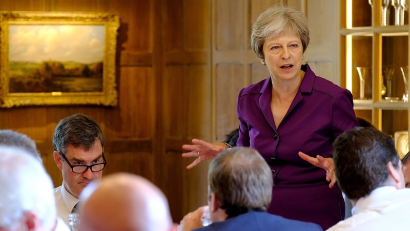 British Prime Minister Theresa May addressing senior ministers at Chequers