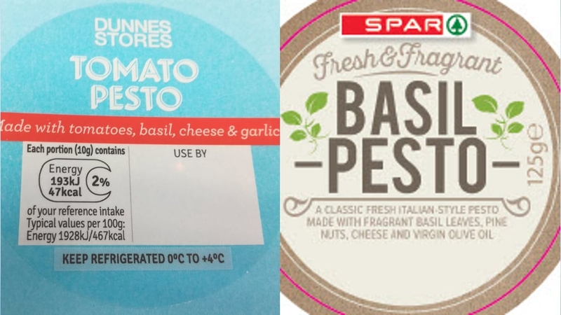 Dunnes Stores and Spar are recalling batches of pesto over Salmonella concerns