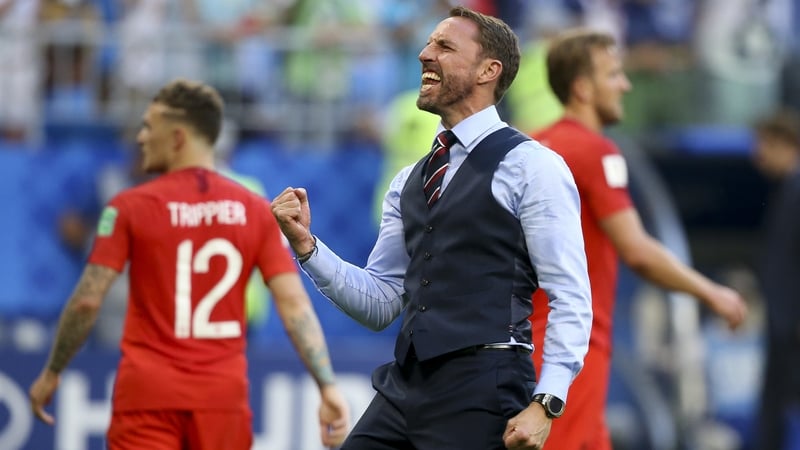 Gareth Southgate celebrates victory over Sweden