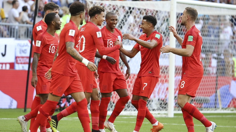 England players celebrate the goal that sealed the victory over Sweden