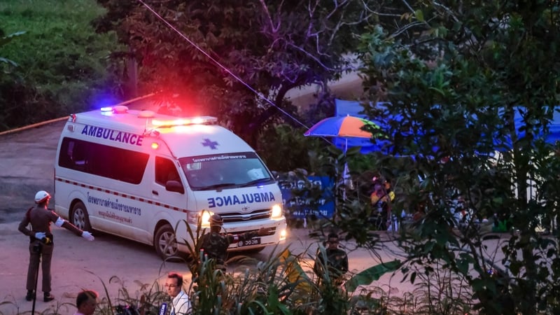 An ambulance transports the sixth and seventh boys rescued from Tham Luang cave to hospital