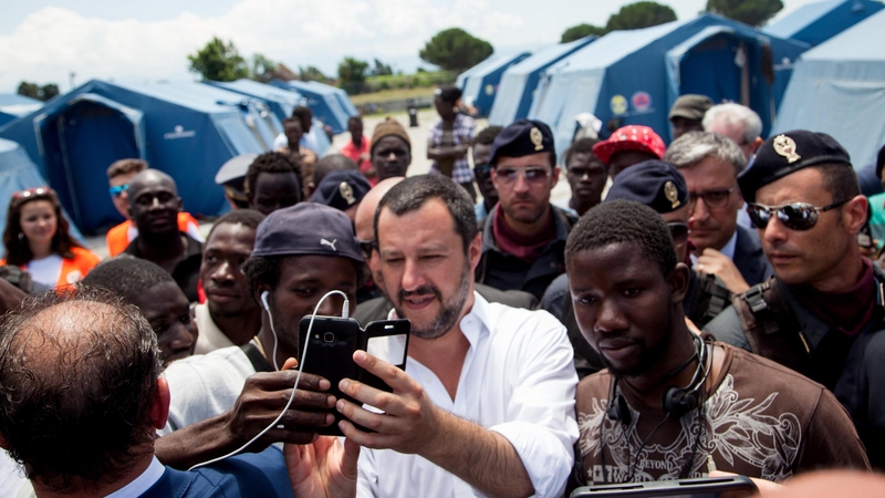 Italian Interior Minister Matteo Salvini visits a migrant camp in Calabria today