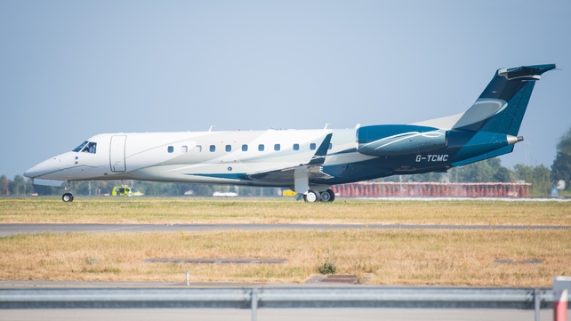 The royal plane arrives at Dublin Airport in the late afternoon