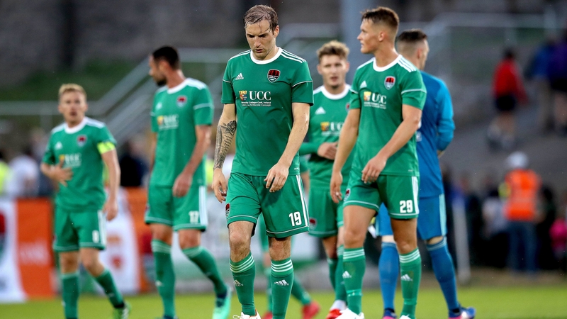 Cork City players dejected following the 1-0 defeat to Legia Warsaw
