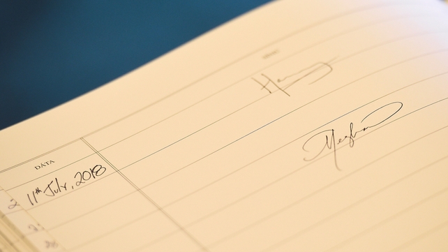 The signatures of the Duke and Duchess of Sussex in the visitor's book at Áras an Uachtaráin