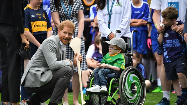 Prince Harry meets a young boy at Croke Park