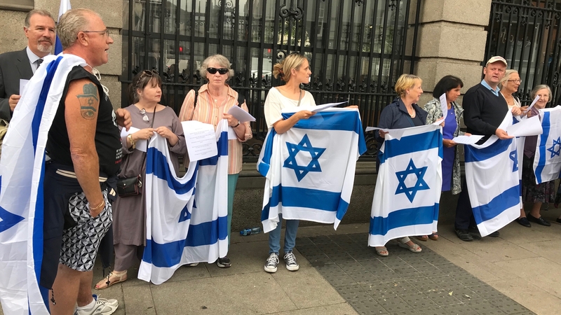 Members of the Ireland-Israel Alliance staged a protest on Kildare Street urging senators to vote against the bill on Wednesday