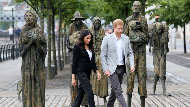 The duke and duchess visit the Famine memorial statues in Dublin