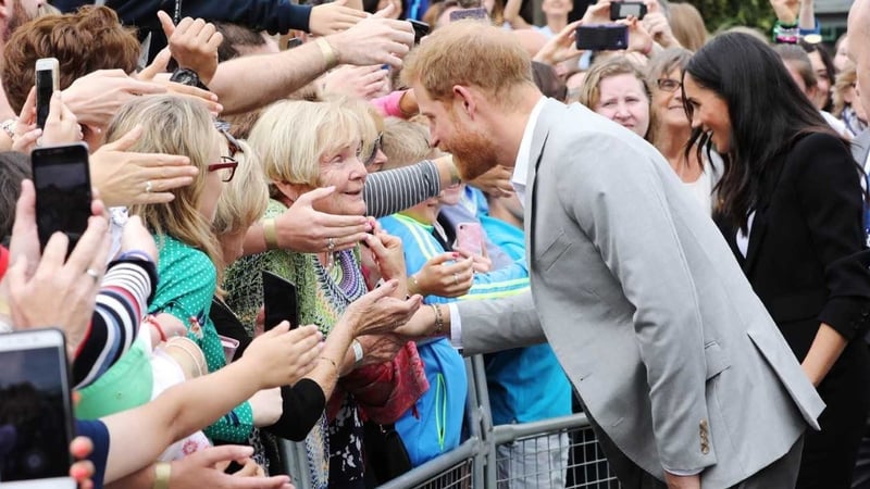 Prince Harry and Meghan Markle greet the public in Dublin city centre this afternoon