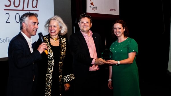 HBAN's John Phelan (l), EBAN President Candace Johnson, BANC Director Albert Colomer and Sarah Cagney, HBAN's communications and relationship manager
