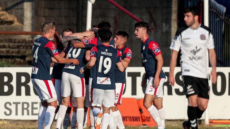 Sligo Rovers players celebrate Jack Keaney's opening goal