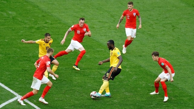 England defenders try to close down Romelu Lukaku