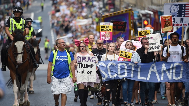 Thousands took to the streets to protest the US Presidents visit to Scotland