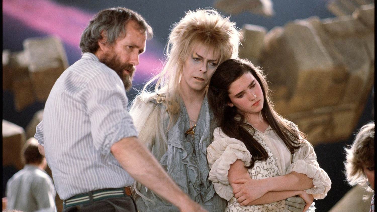 Jim Henson, David Bowie and Jennifer Connolly on the set of Labyrinth.