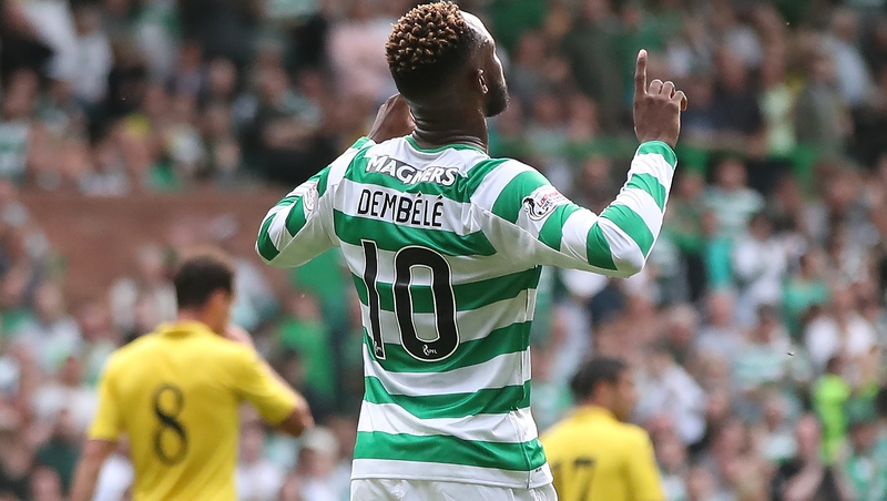 Moussa Dembele celebrates his penalty