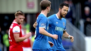 Billy Dennehy celebrates his goal at Pat's
