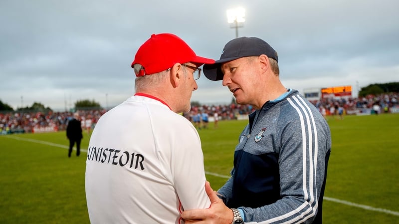 Gavin greets Harte after their quarter-final at Healy Park