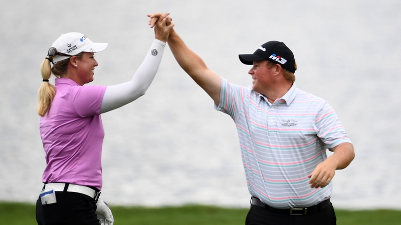 Lincicome is congratulated by Conrad Shindler after holing out for eagle