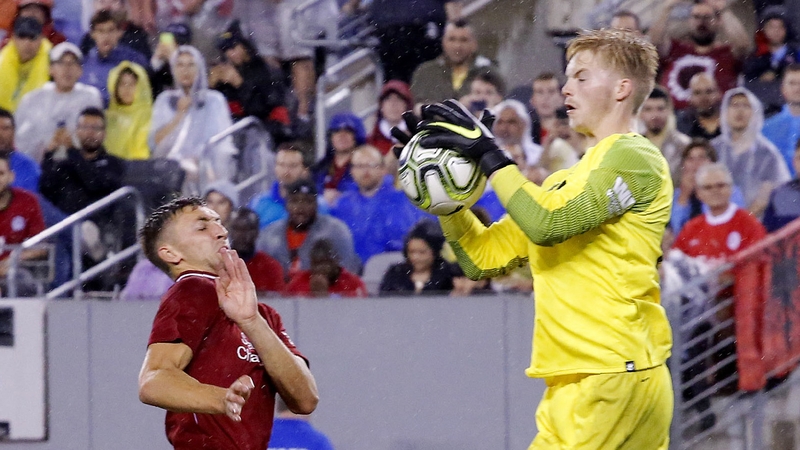 Liverpool goalkeeper Caoimhin Kelleher in action at the MetLife Stadium
