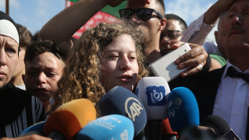 Ahed Tamimi speaks to the media after her release