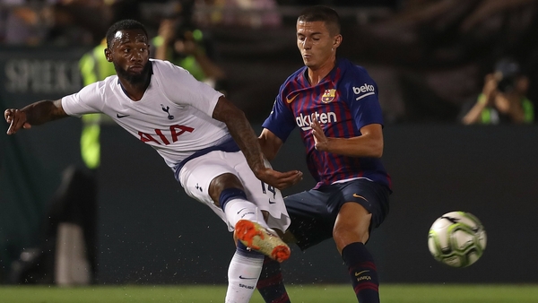 Georges-Kevin N'Koudou of Tottenham in action against Barcelona