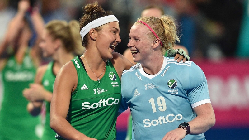 Ireland's Elena Tice and Ayeisha McFerran embrace after the full-time whistle