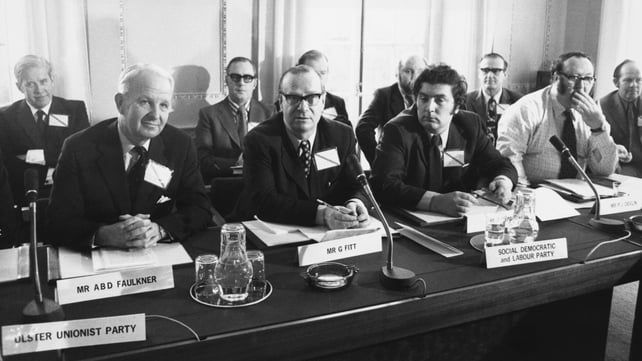 Brian Faulkner, designated leader of Ulster's Executive, Gerry Fitt and John Hume, during the Irish Unity conference