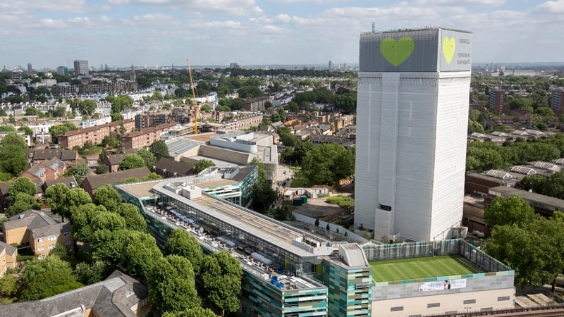 Grenfell Tower, covered in plastic sheeting since the blaze, which claimed 72 lives