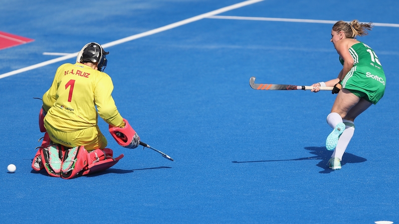 Gillian Pinder scores during the penalty shoot-out victory over Spain