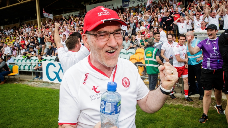 Mickey Harte celebrates after leading Tyrone to another All-Ireland semi-final