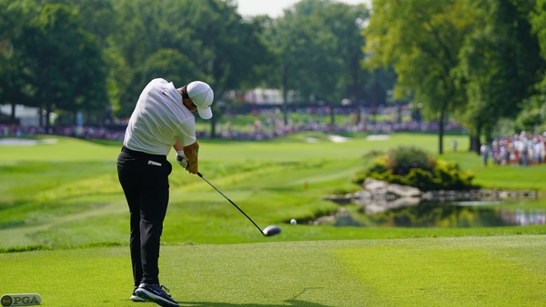 Rory McIlroy in action during the first round of the 2018 PGA Championship at Bellerive Country Club