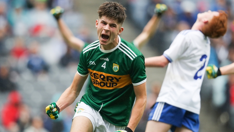 David Mangan celebrates scoring a goal for Kerry