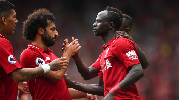 Sadio Mane celebrates his second goal for Liverpool