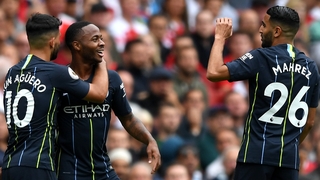 Raheem Sterling celebrates opening the scoring