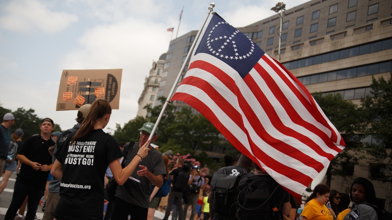 A large police presence kept the two sides separated at the rally
