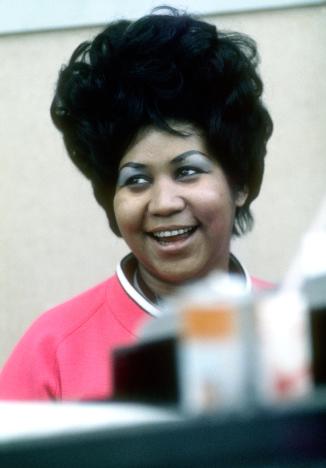 Aretha Franklin sings in the Atlantic Records studio during 'The Weight' recording sesssion on January 9, 1969