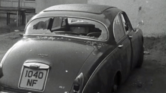 Smashed car belonging to a reporter from the "Daily Mirror".